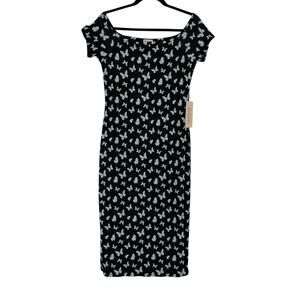 J for Justify Black Butterfly Print Dress Junior Size 1X Y2K 2000s Retro Bodycon